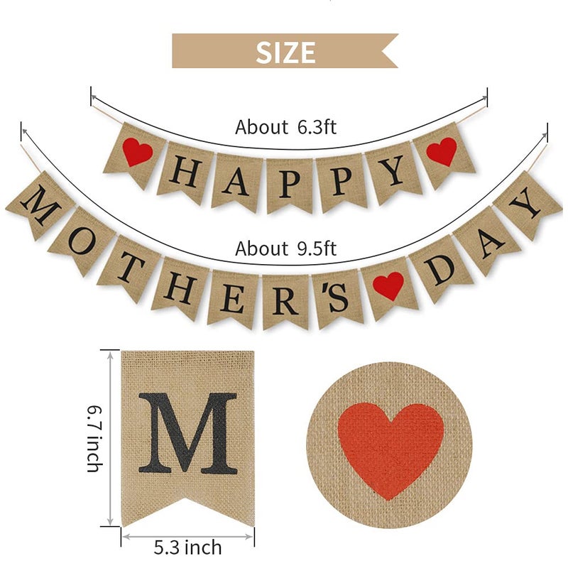 Fntacetik Mothers Day Banner, Fntacetik Mothers Day Decorations for Party Happy Mother's Day Decor Burlap Banner Bunting Flag Garland Sign Photo Backdrop - Image 3